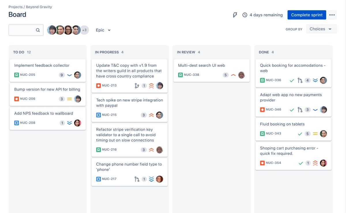 An agile board in Jira Software.