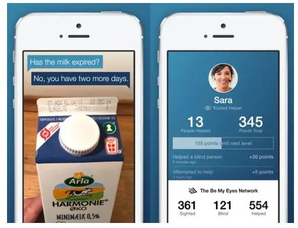 Be My Eyes assists visually impaired individuals via a collaborative messaging feature.