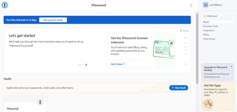 1Password web application.