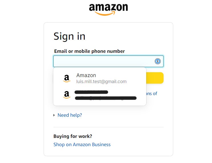 Newly saved Amazon login.