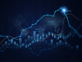 Virtual statistical graph and charts over a background of a digital map.