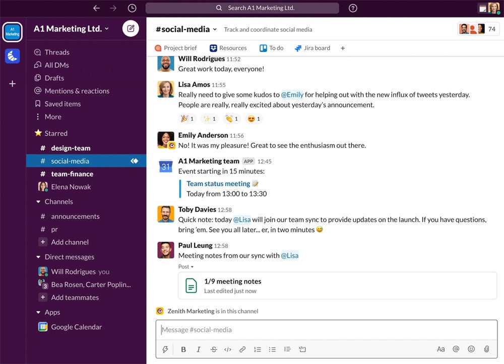 Slack messaging interface.