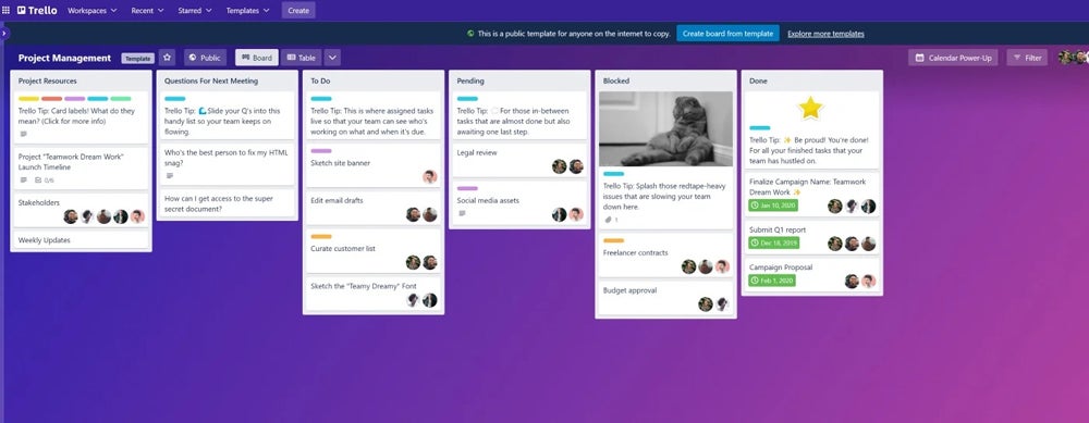 Trello kanban boards.