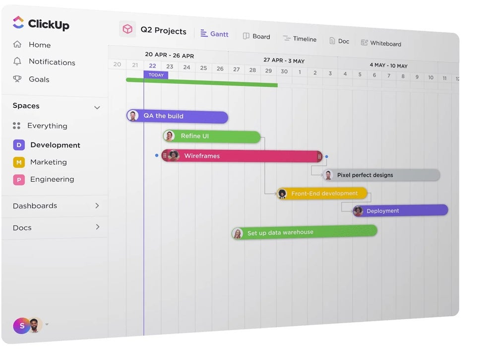 ClickUp Gantt chart maker dashboard.