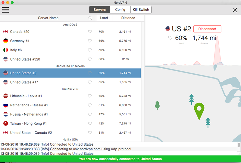 List of NordVPN servers.